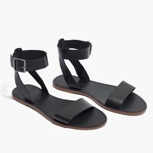 Madewell Black Leather Boardwalk Ankle-Strap Sandal